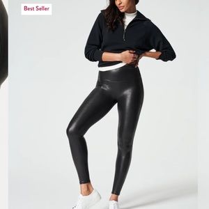 Spanx Womens S Faux Leather Leggings Black Shaping 2437 Compress